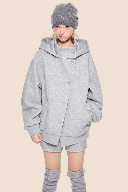 Retro Kapuzen-Sweatshirtjacke