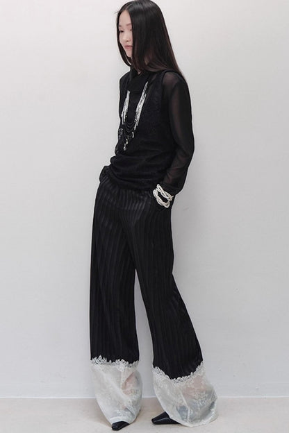 Flowing Tencel Embroidered Striped Straight-leg Pants