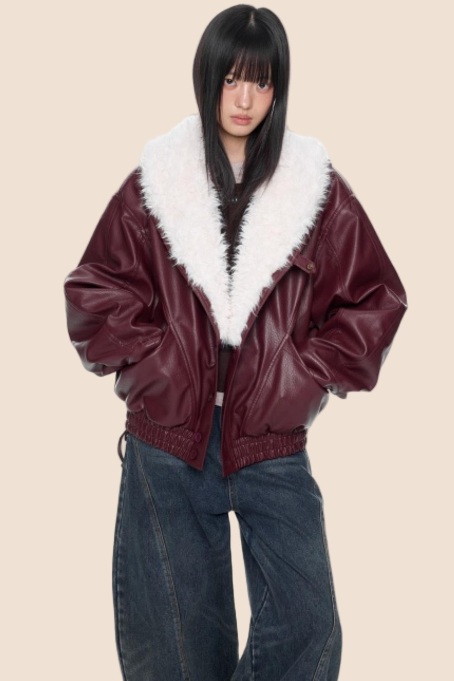 Fur Collar Leather Jacket Coat