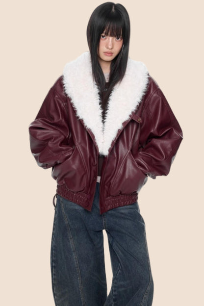 Fur Collar Leather Jacket Coat