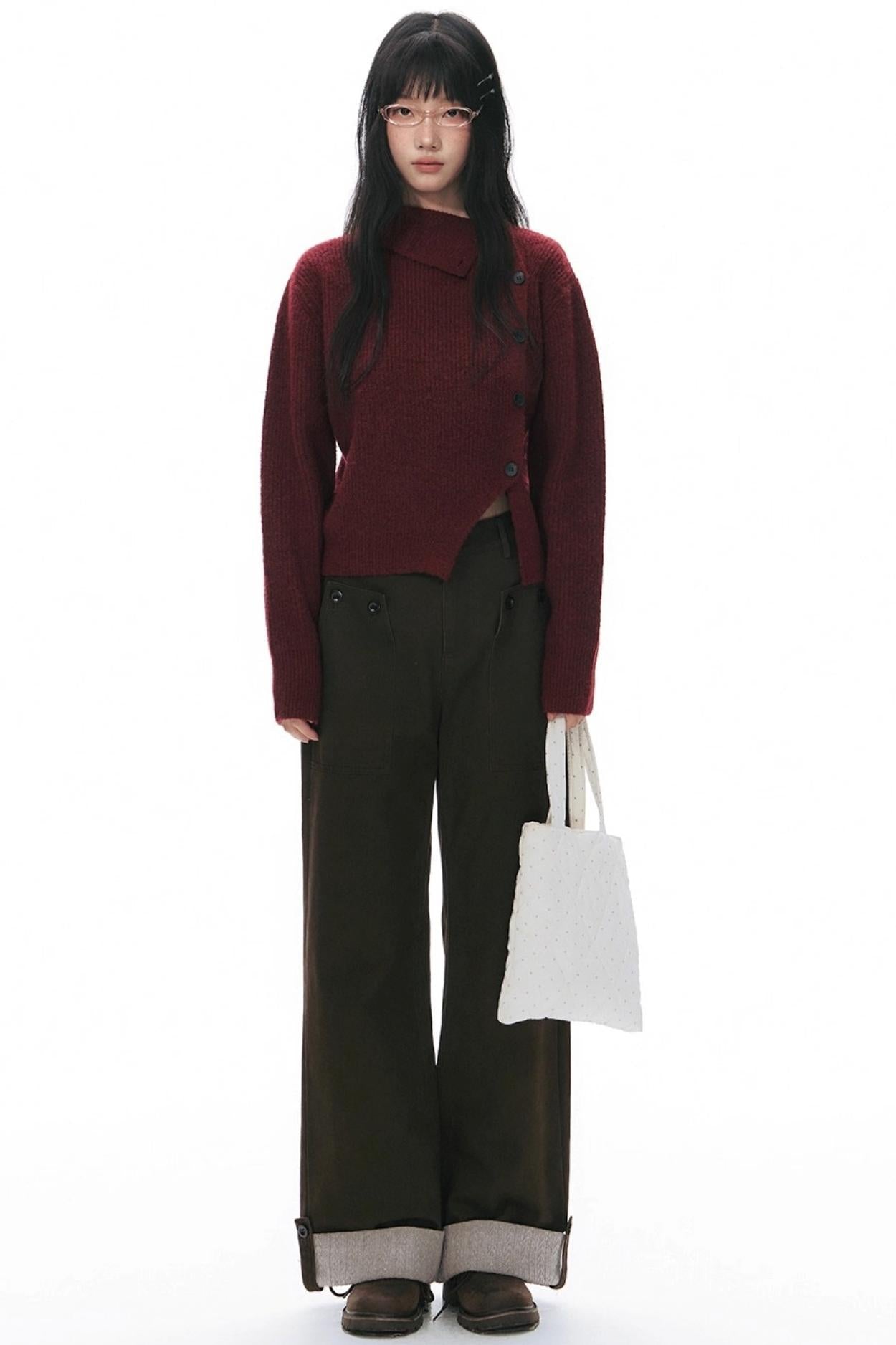 Knit Button Hem Pants