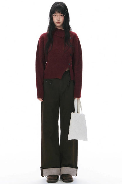 Knit Button Hem Pants