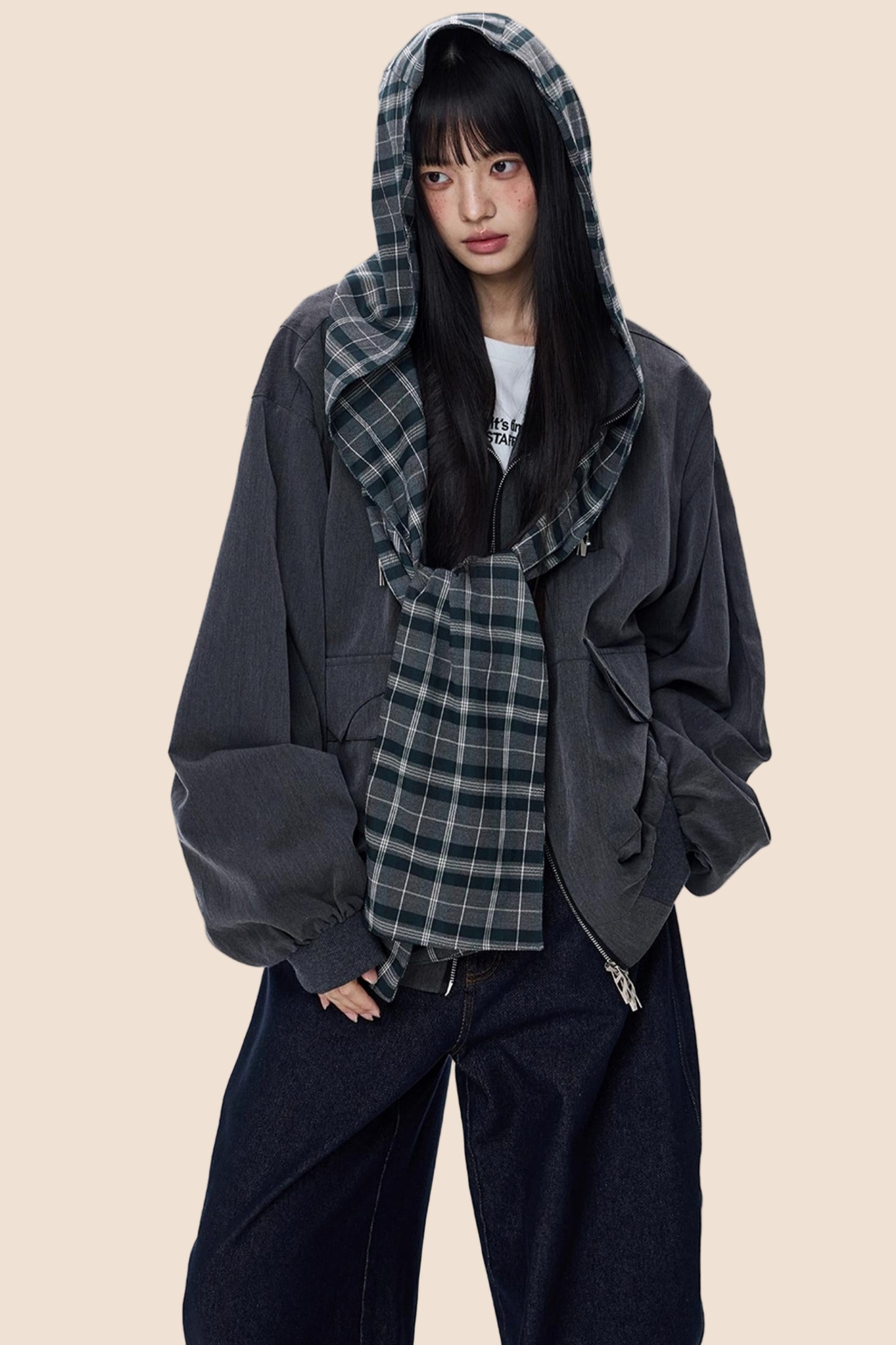 Loose Plaid Pocket Jacket