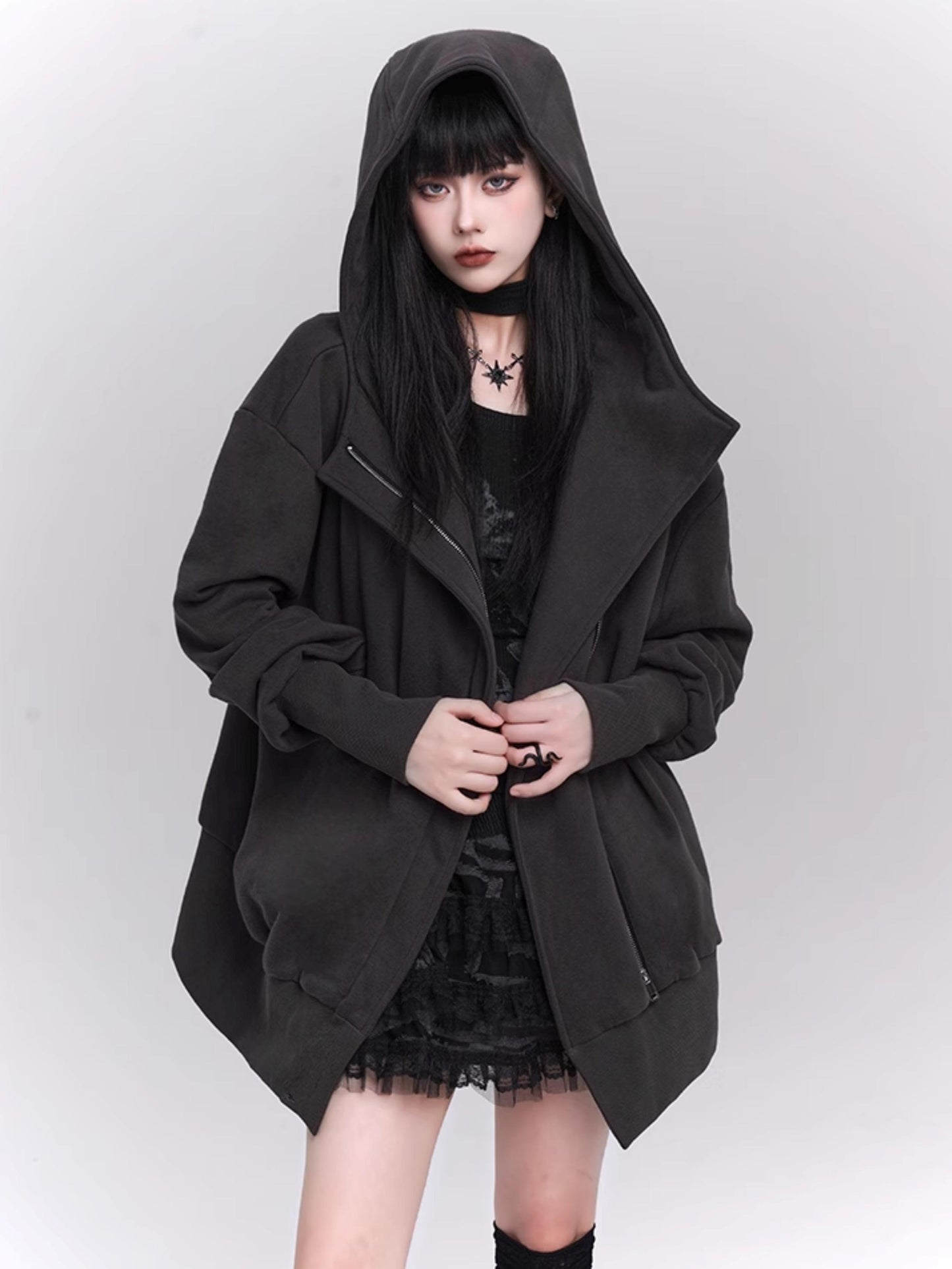 Loose Gray Hooded Coat