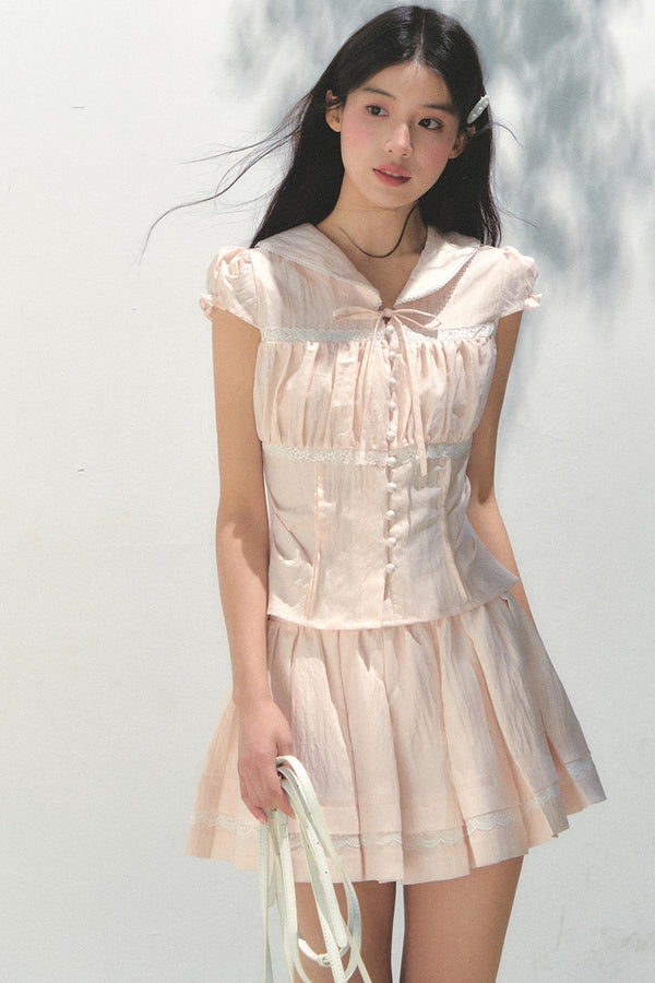 Pink Navy Lycra Top Set-Up