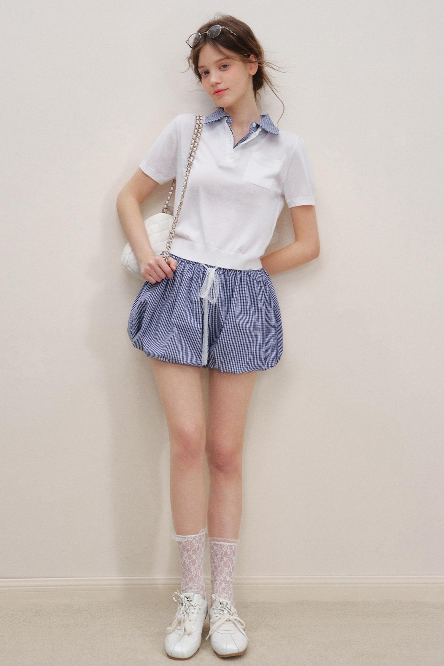 Checkered Knit Top Shorts Set-Up