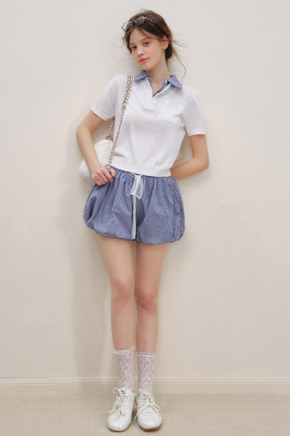 Checkered Knit Top Shorts Set-Up