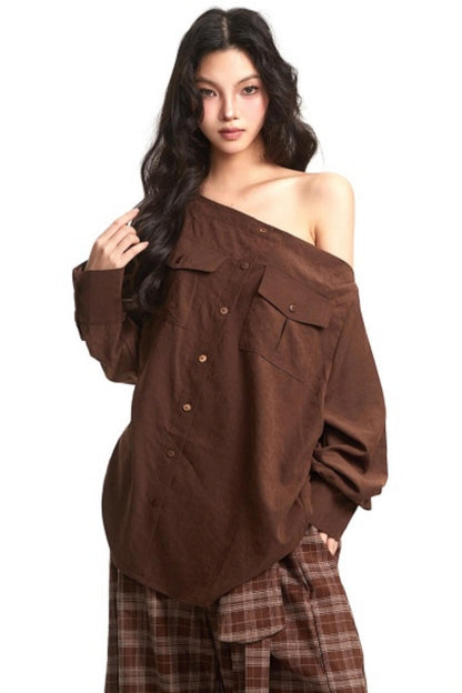 Retro Lazy Style One-Shoulder Top