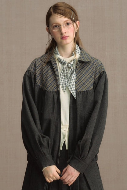 Retro Gray Plaid Cropped Jacket Set-Up