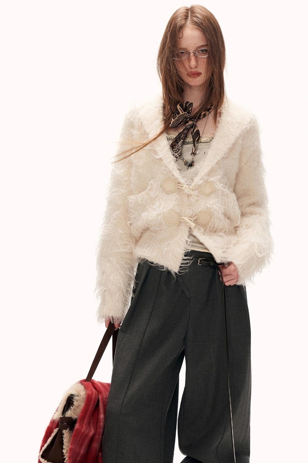 Lapel Yarn Fleece Cardigan