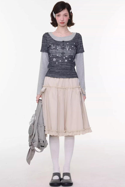 Vintage Bow-Knot Midi Skirt