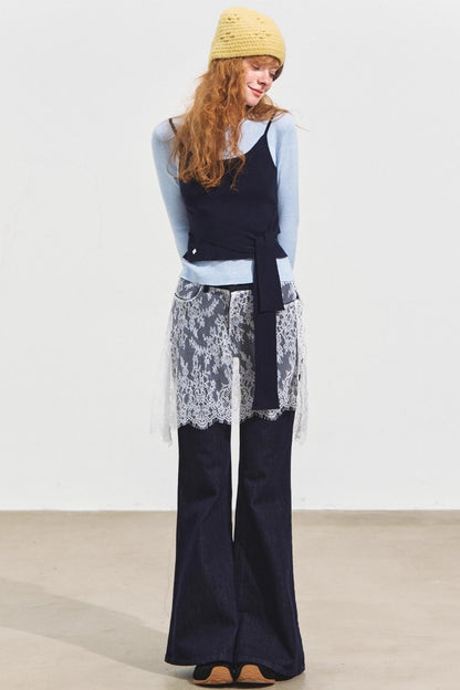 Fake Two Lace Curtain Bootcut Jeans