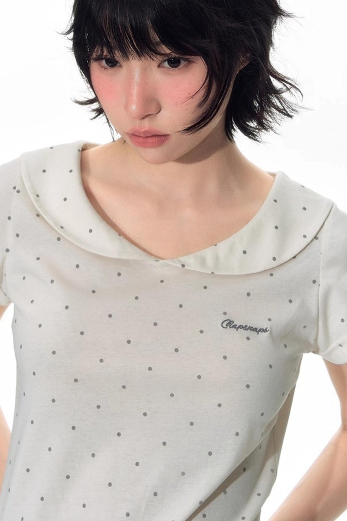Summer Polka Dot Doll Neck Tee