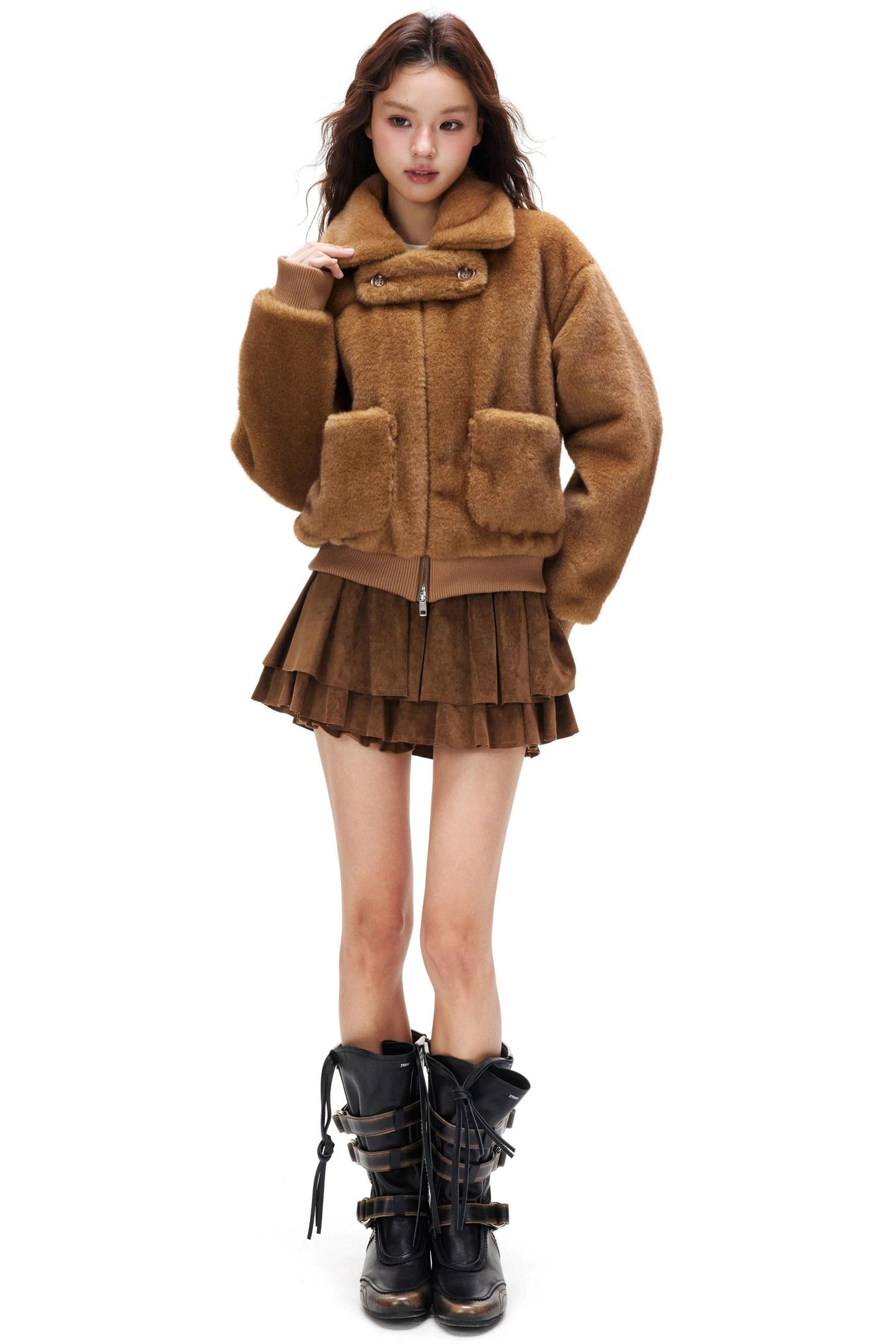 Suede Ruffled A-Line Skirt