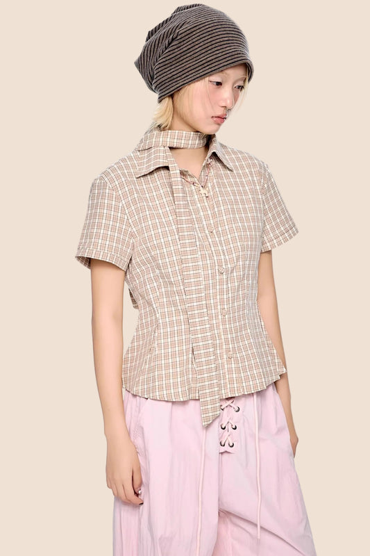 Plaid Tie Collar T-Shirt