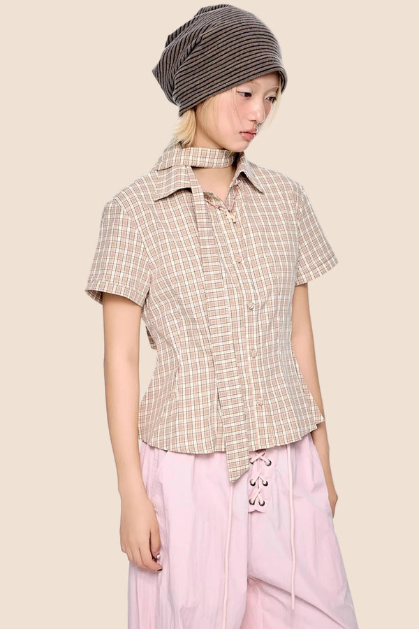 Plaid Tie Collar T-Shirt