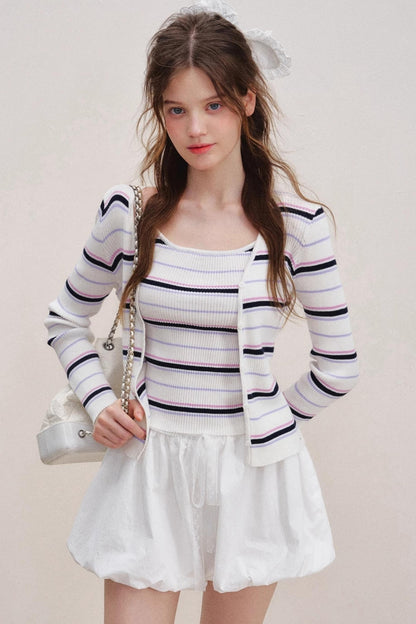 Striped Knit Cardigan Set