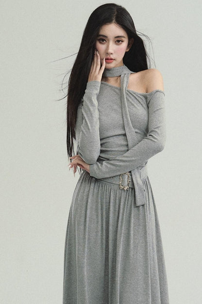 Pure Lust Knit Slanted Shoulder Dress