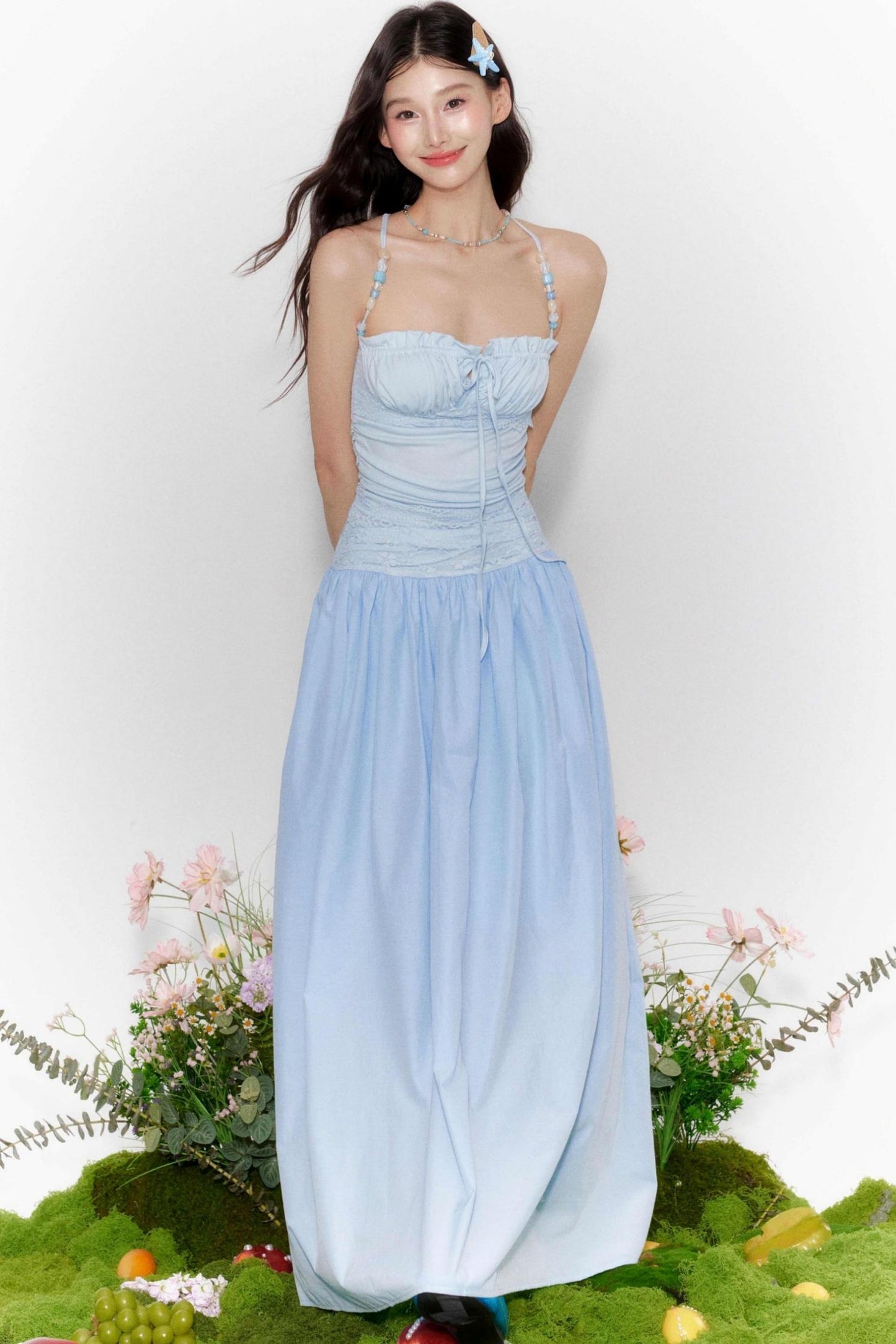 Island Lace-Up Halter Dress