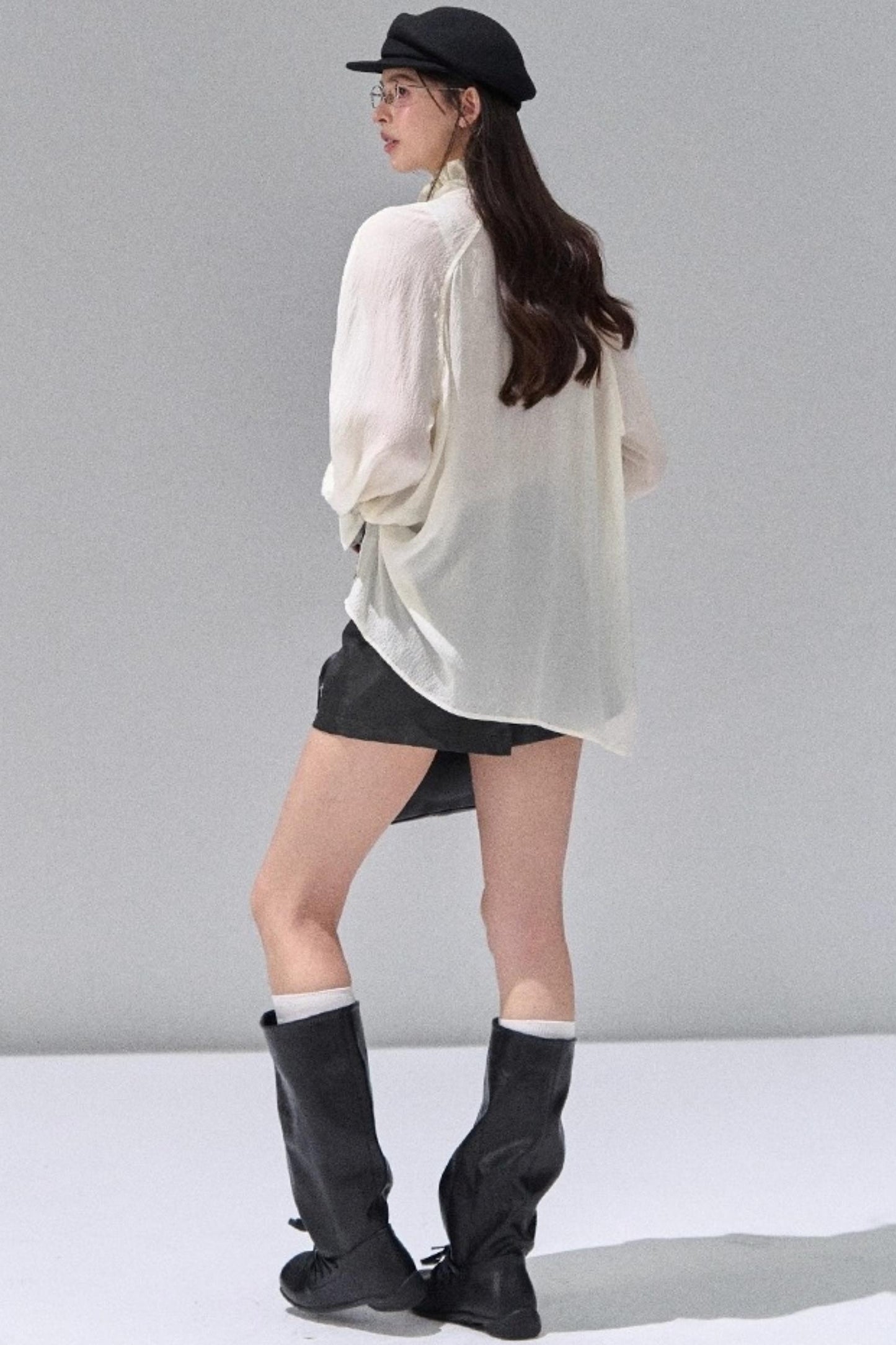 Fungus Edge Collar Drawstring Lace-up Shirt