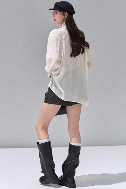 Fungus Edge Collar Drawstring Lace-up Shirt