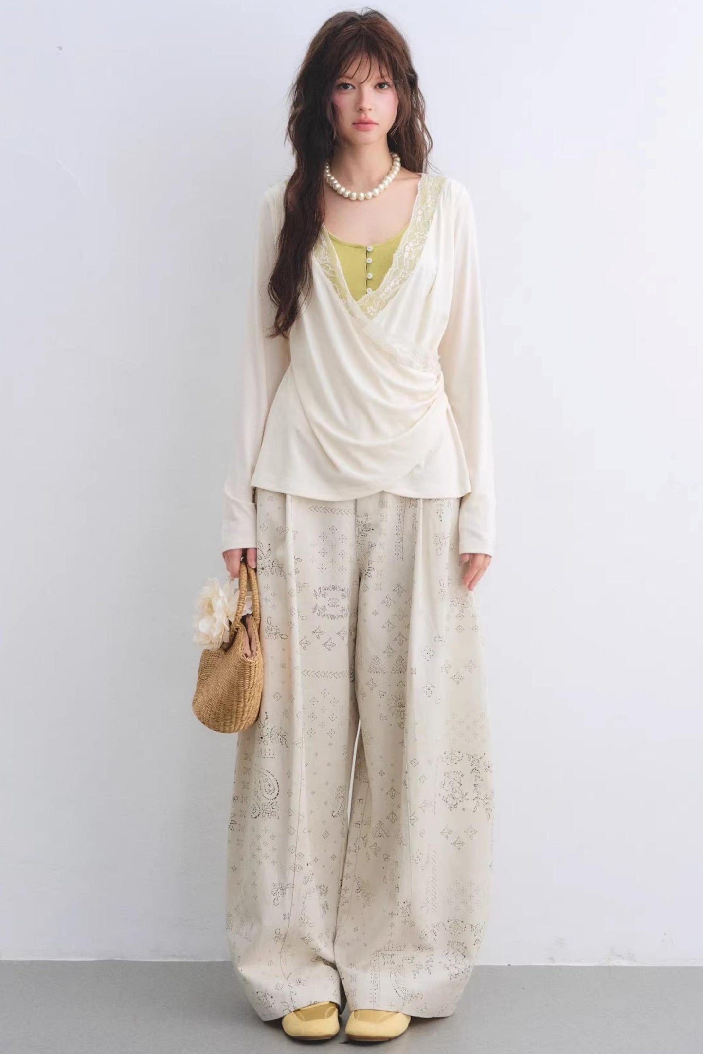 Lyocell Paisley Wide-Leg Pants