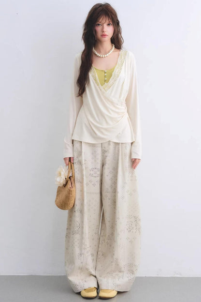 Lyocell Paisley Wide-Leg Pants