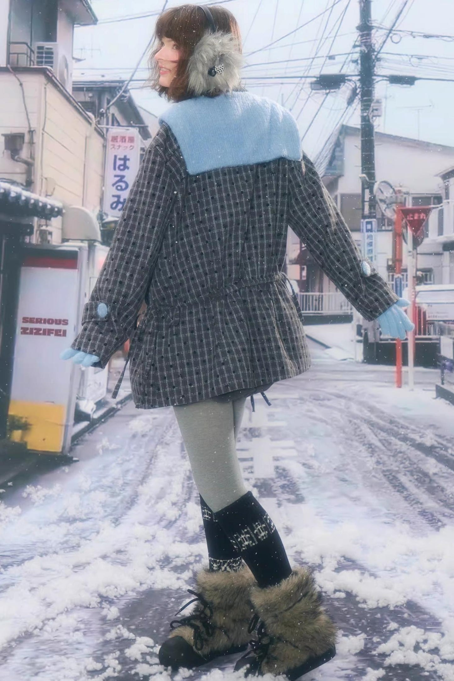 Dark Gray Plaid Wool Coat