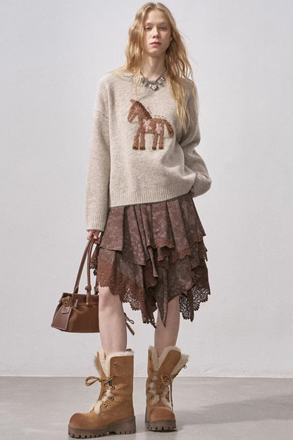 Lace Asymmetrical Tiered Skirt