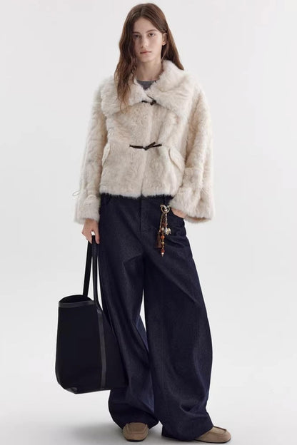 Imitation Horn Button Faux Fur Jacket
