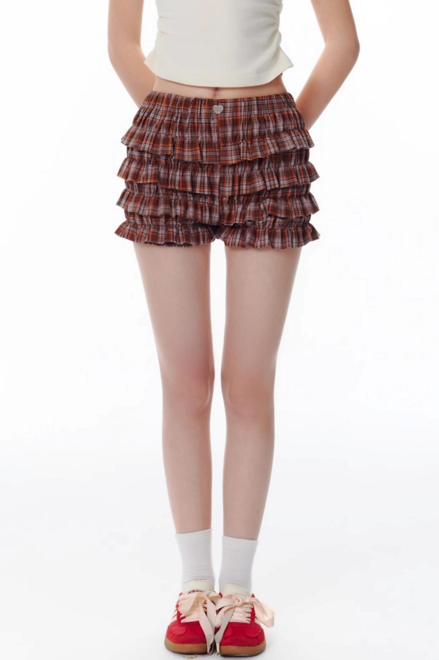 Salt Orange Plaid Ruffle Shorts