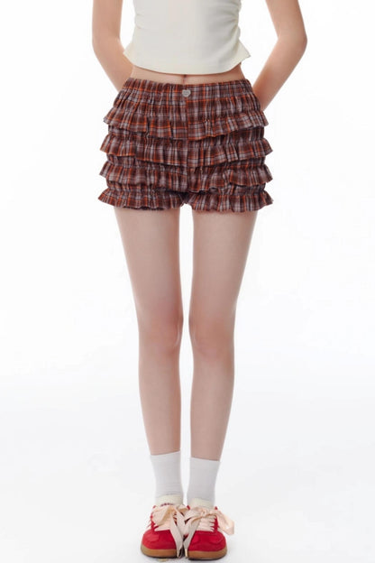 Salt Orange Plaid Ruffle Shorts