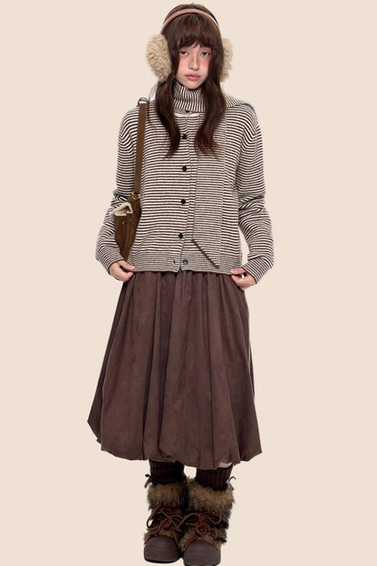 Lazy Striped Knit Cardigan Sweater