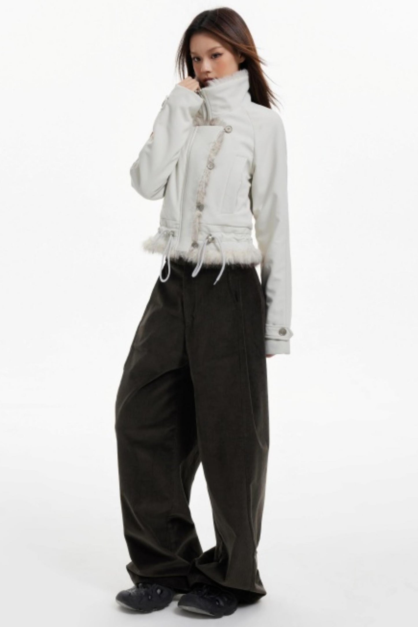 Plush Collar Slim Zippered Jacket