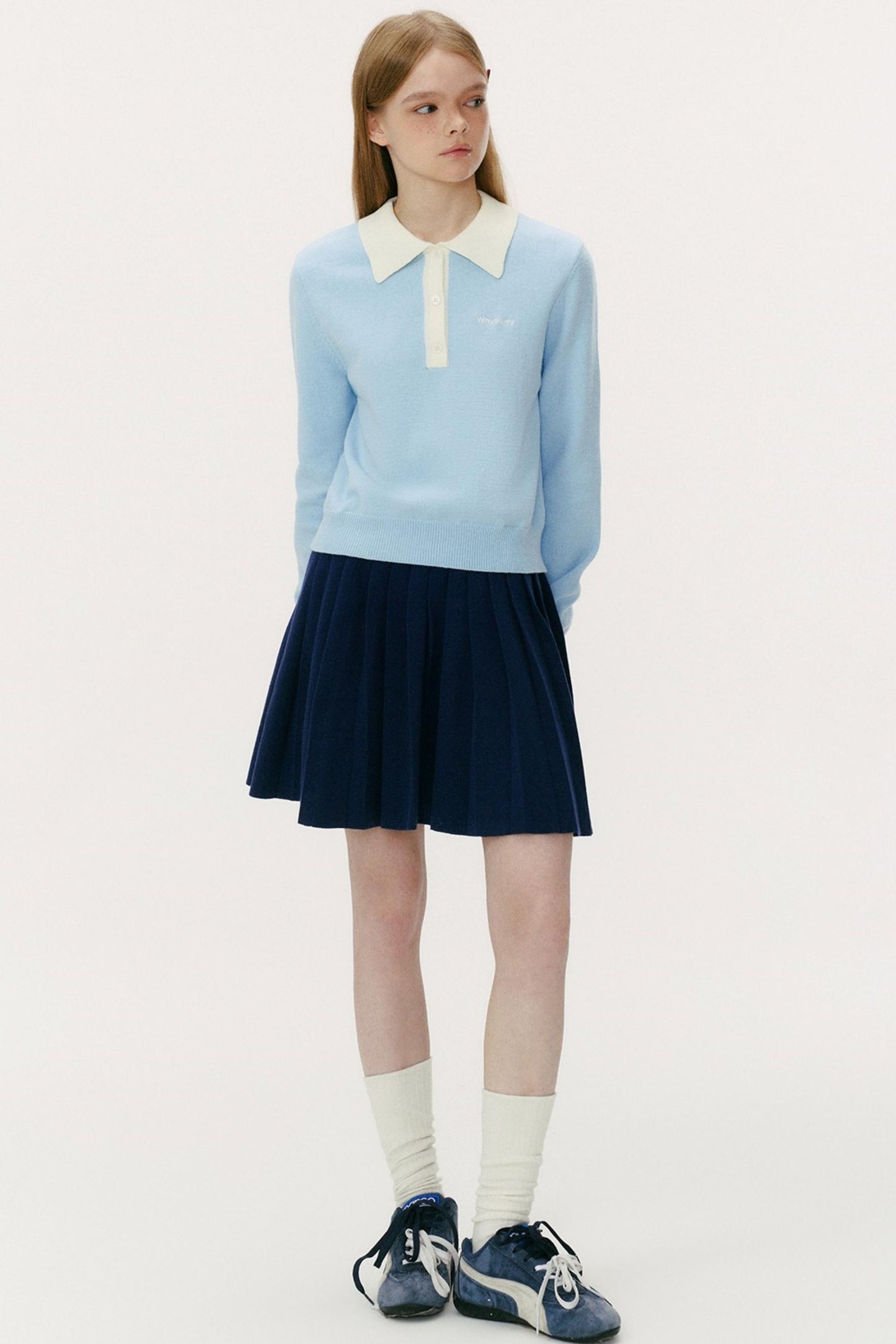 Wool Blend Knit Polo Sweater