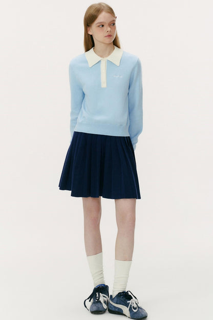 Wool Blend Knit Polo Sweater