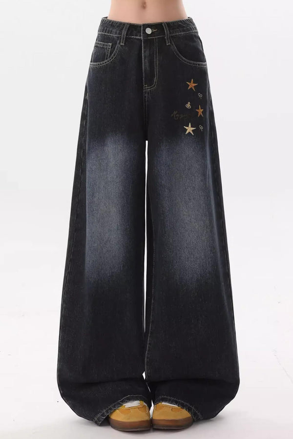 Retro Star Embroidery Jeans