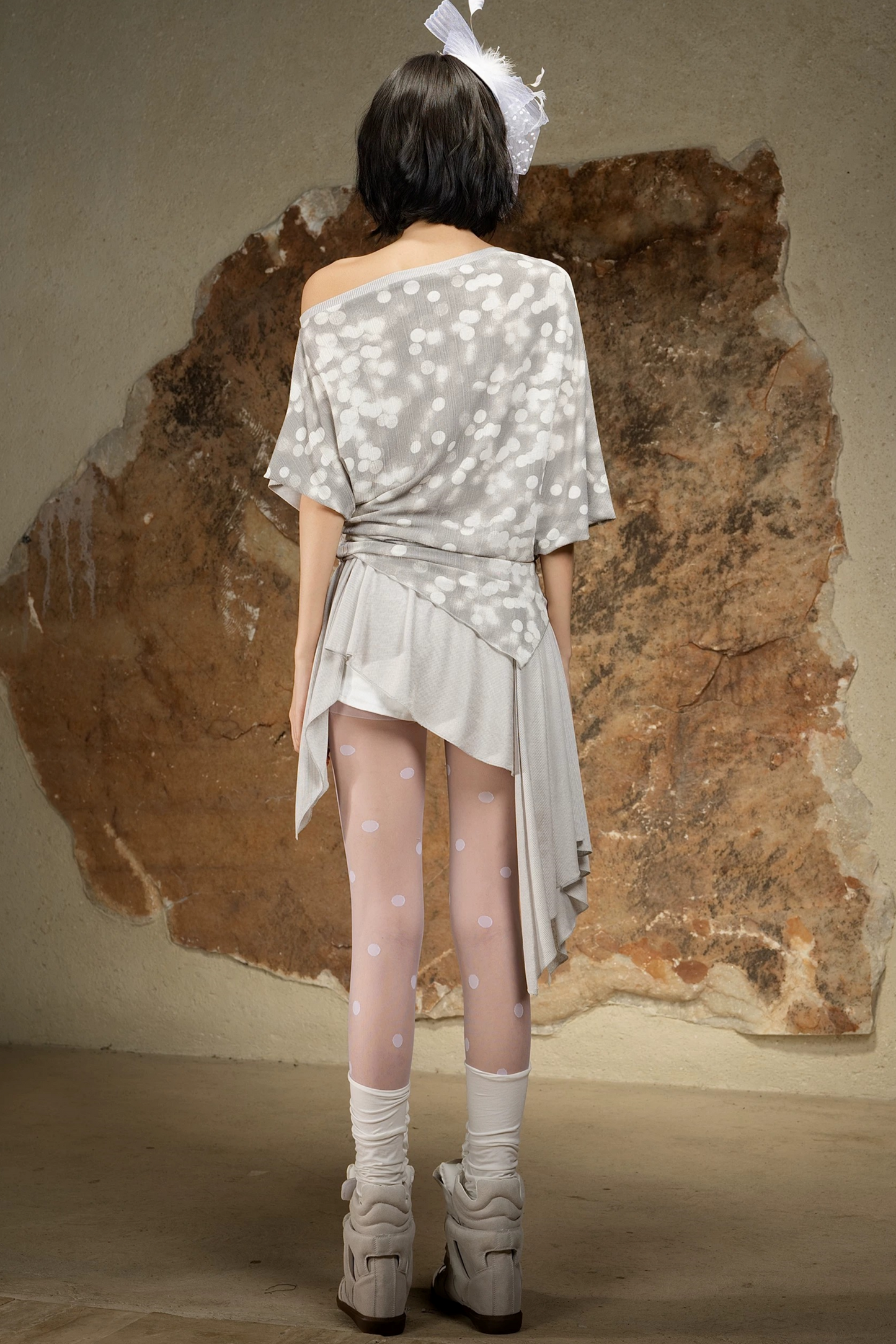 Patchwork Asymmetrical Off-Shoulder Top