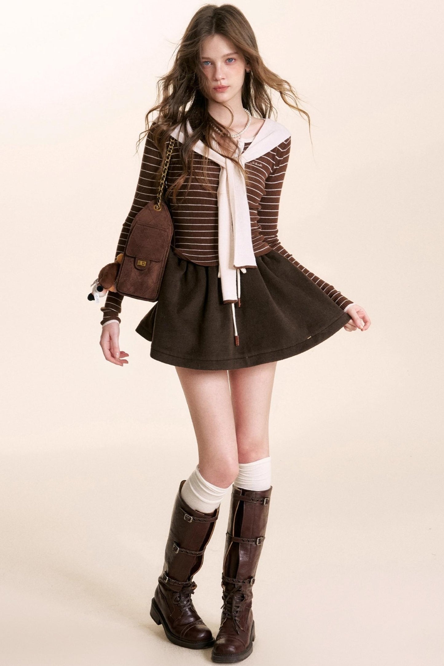 Fragrant Chocolate Wool A-Line Skirt