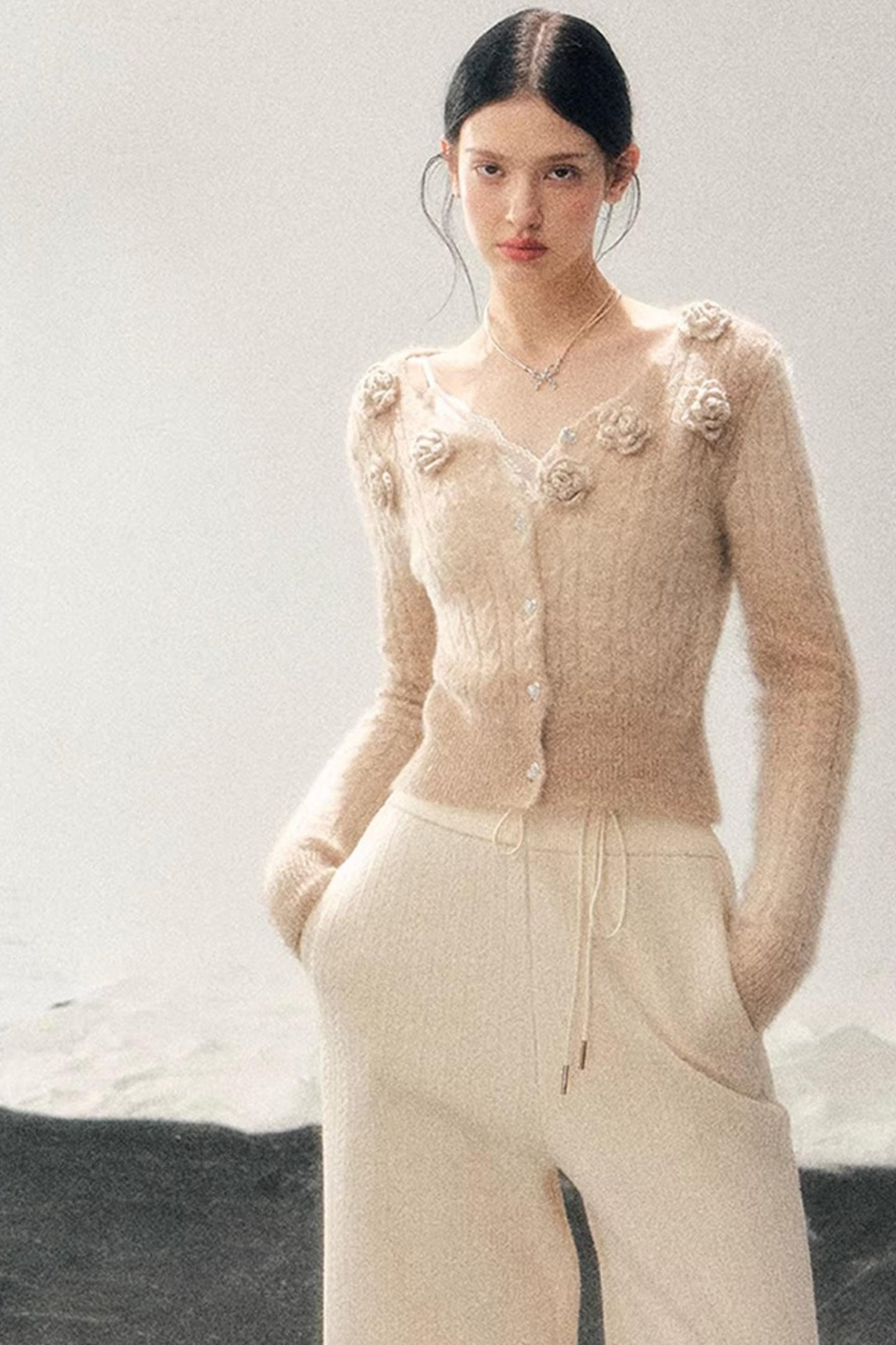 French Floral V-Neck Sweater