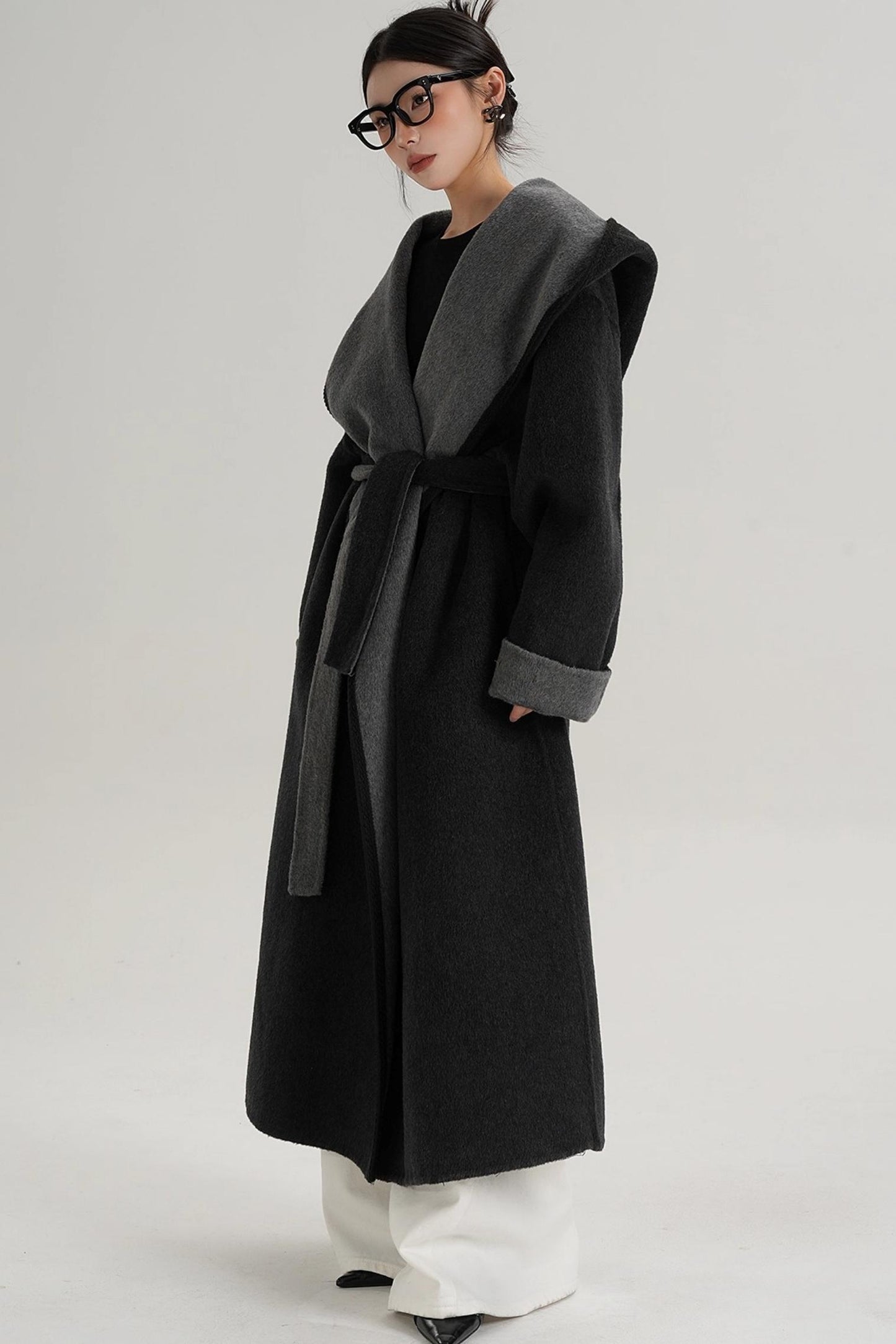 Temperament Hooded Wool Reversible Coat