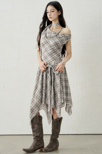 Plaid Irregular-Hem Dress