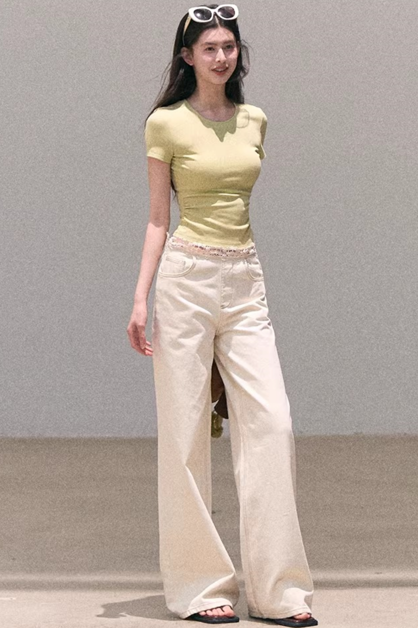 Contrast Embroidered Ruched Top