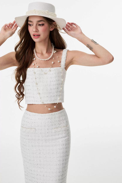 White Small Fragrance Three-Piece Slimming Jacket Set-Up