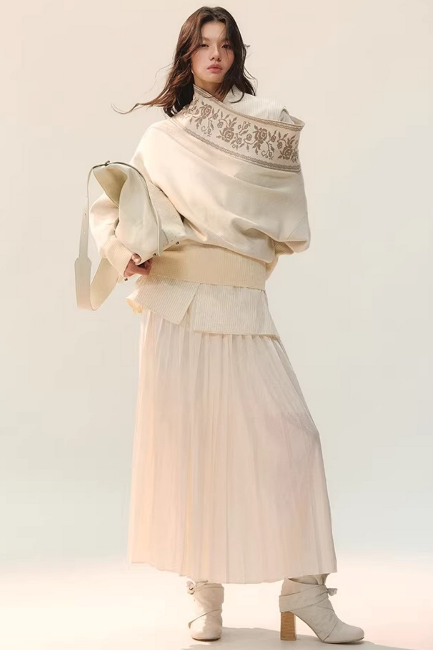 컬러 블록 더블 칼라 블라우스