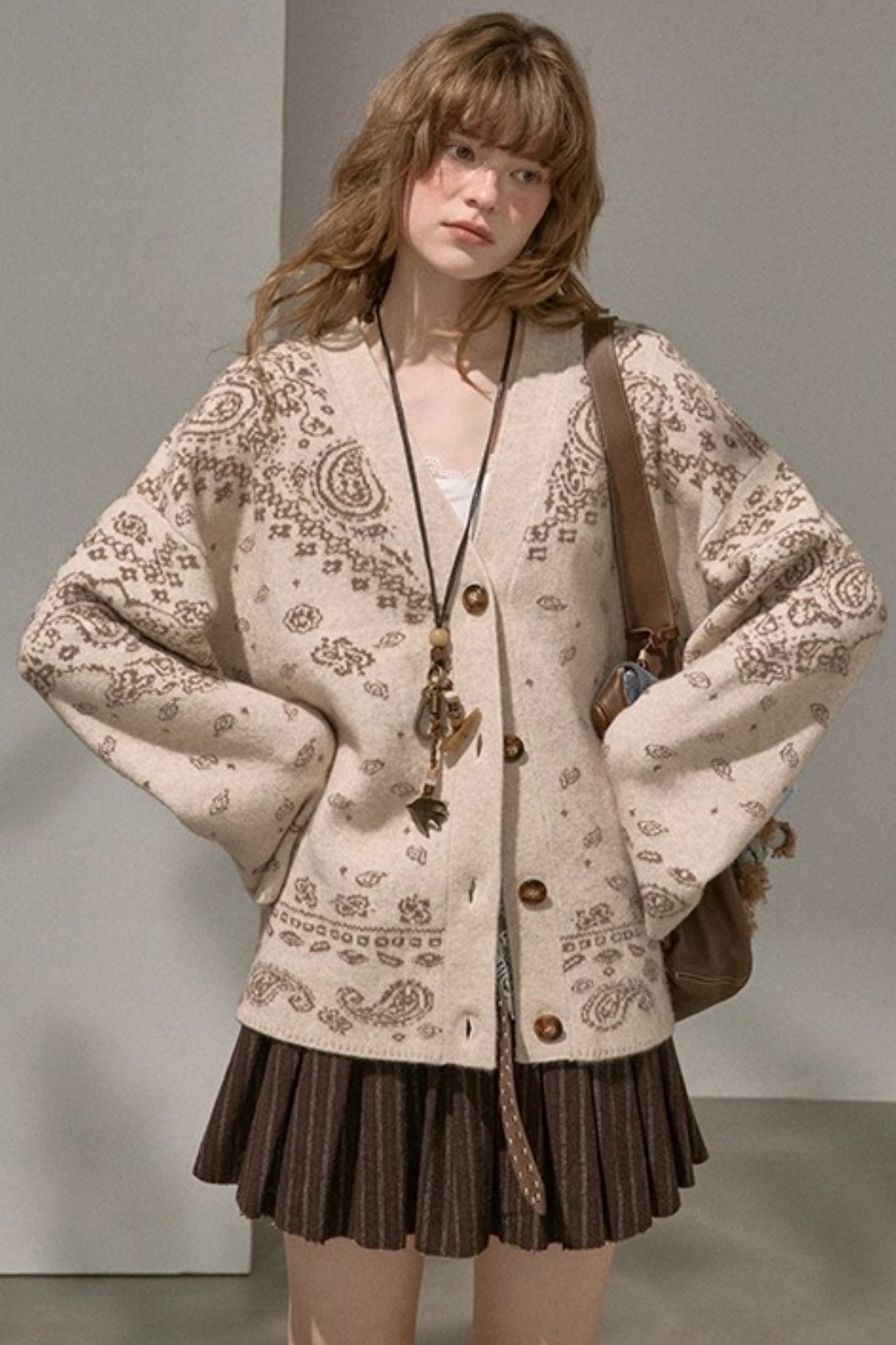 Cashew Flower V-Neck Premium Knit Cardigan