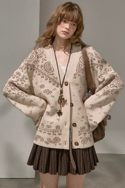 Cashew Flower V-Neck Premium Knit Cardigan