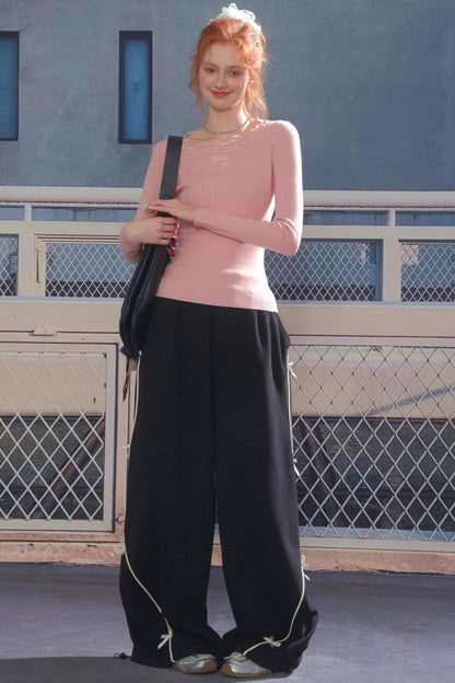 High-Waisted Wide-Leg Sports Sweatpants