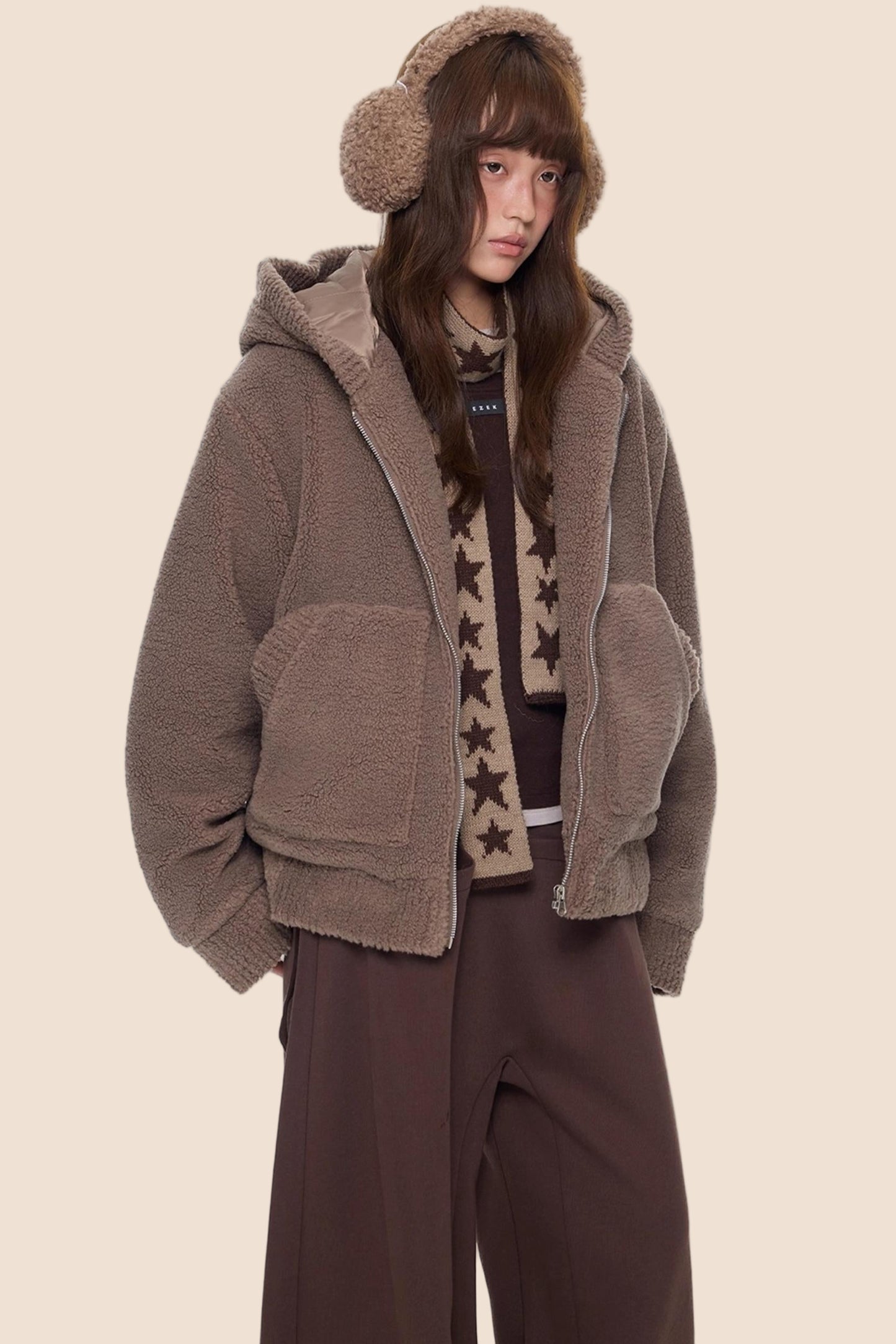 Imitation Lamb Wool Hooded Jacket