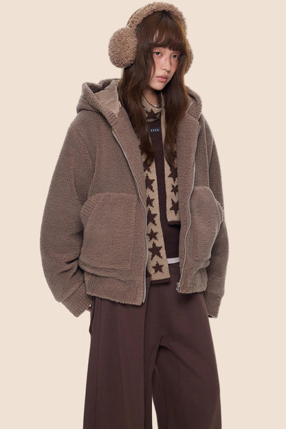 Imitation Lamb Wool Hooded Jacket